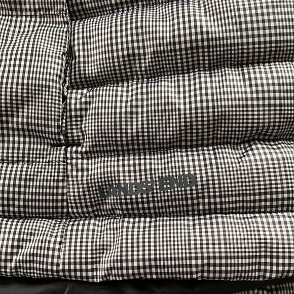 Women’s Lands’ End Black and White Plaid Petite Puffer Vest - Picture 9 of 12